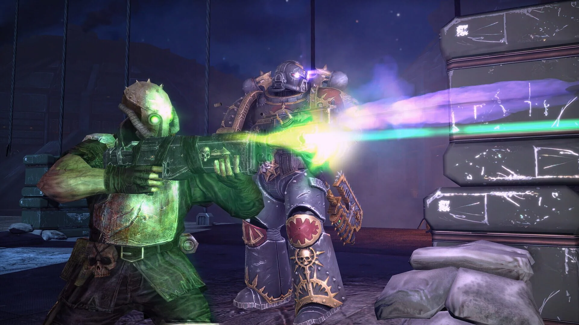 Remastered gameplay showing intense battles against Ork forces