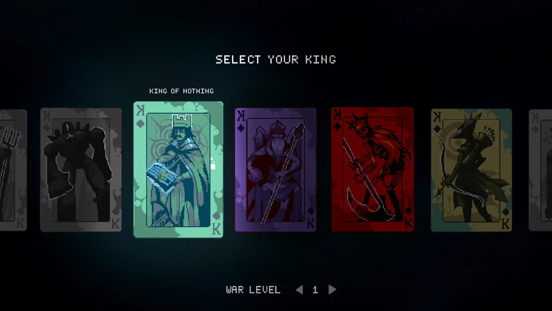 Interface de sélection des Rois et de leurs decks thématiques dans 9 Kings