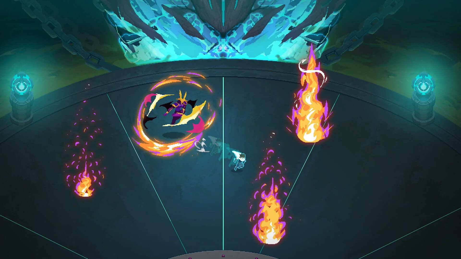 Mécaniques de plateforme et d’escalade visibles dans une zone verticale de Fallen Fates.