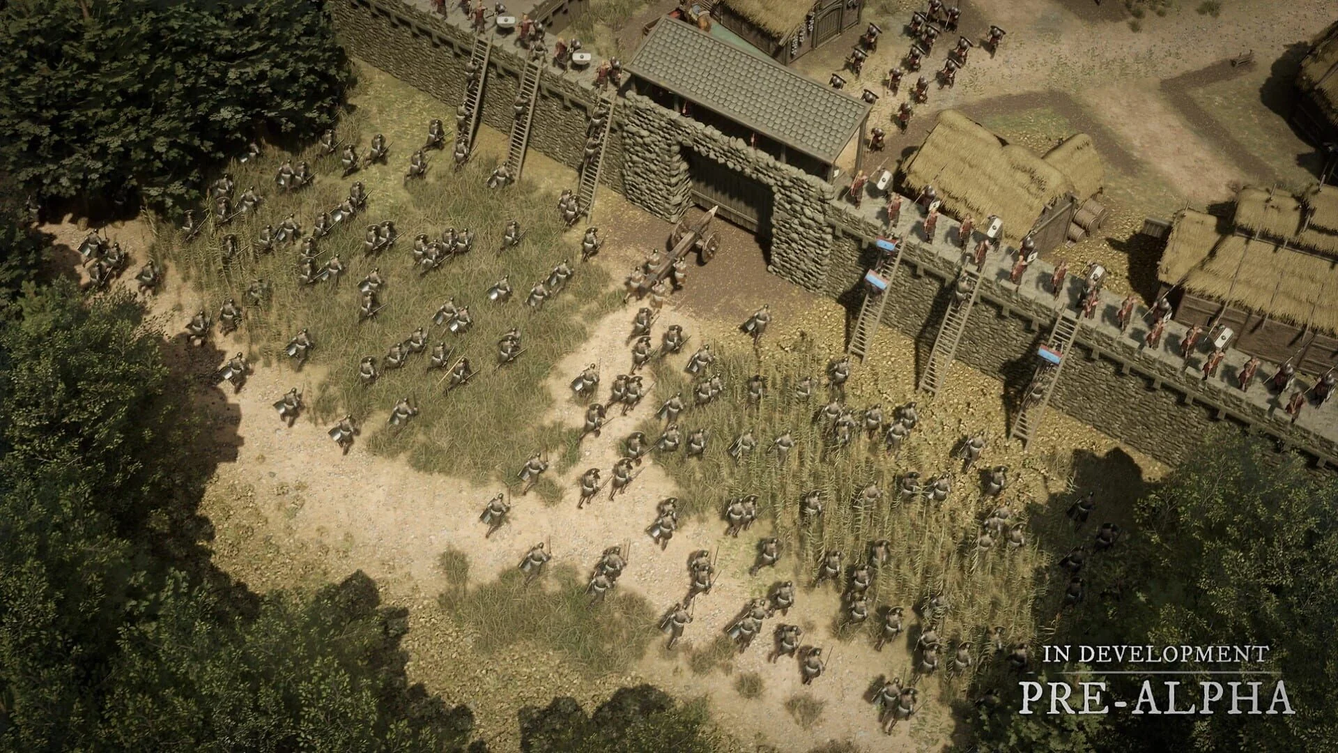 Vue aérienne d’une ville animée, joueurs affairés à diverses tâches – Anvil Empires