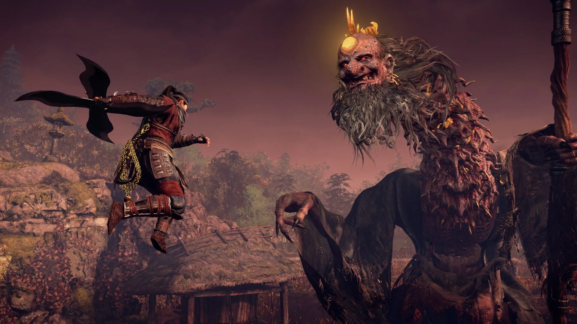 Duel contre un boss Yokai dans une arène ouverte de Nioh 3