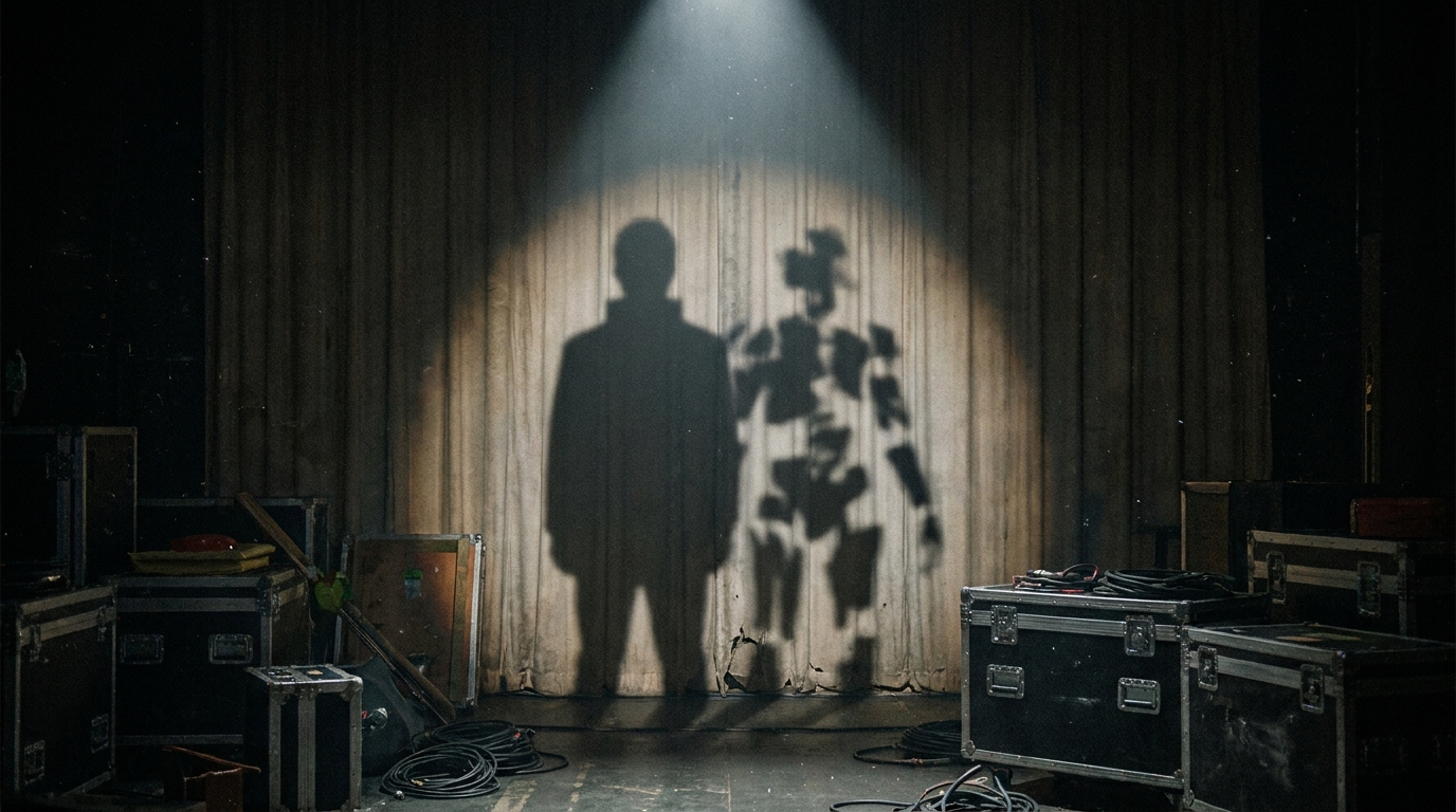 Mood-setting image conveying identity ambiguity in mainstream entertainment.