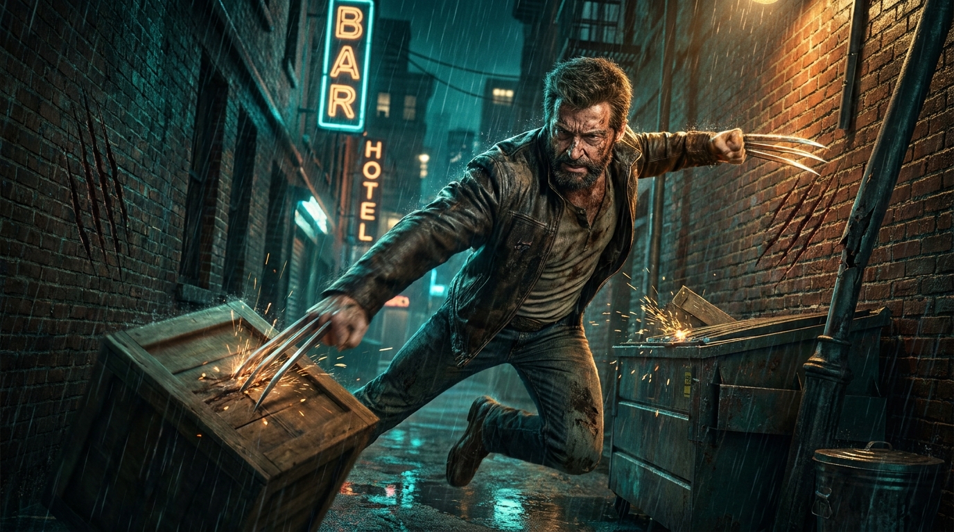 Cinematic close-quarters combat moment inspired by Wolverine.