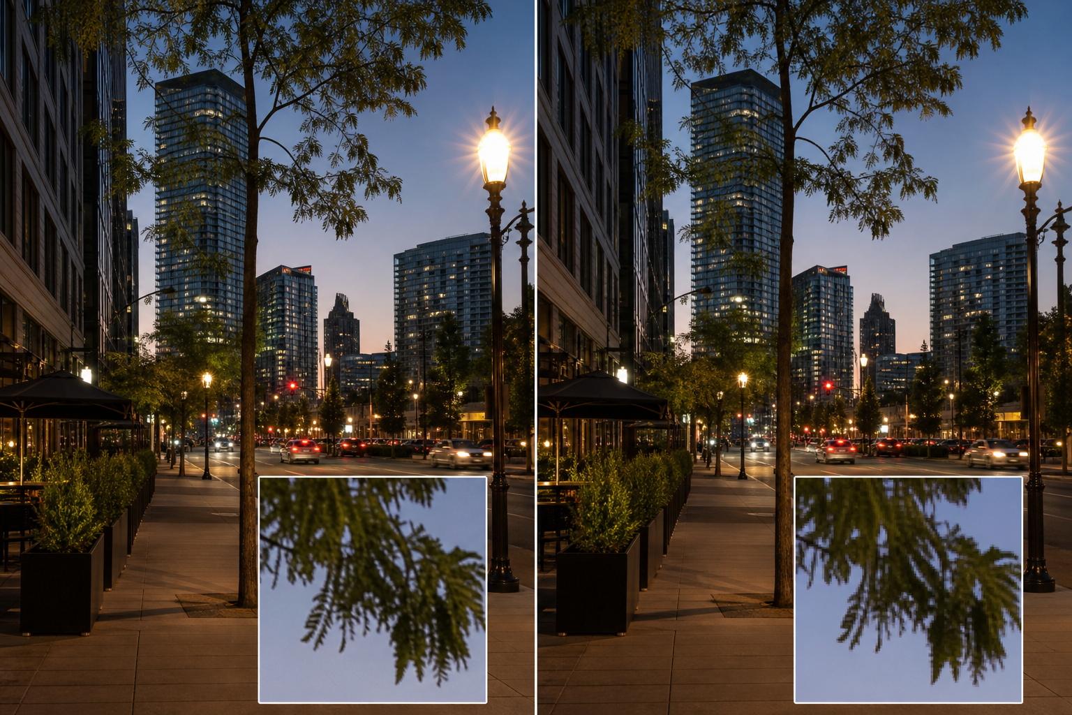 Before/after visual comparison highlighting edge detail and smoothing differences when toggling image quality enhancement.