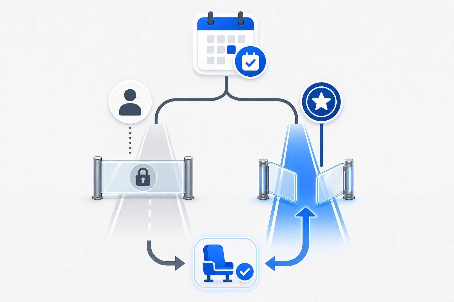 Conceptual reservation gate showing how PS Plus enables priority reservations.
