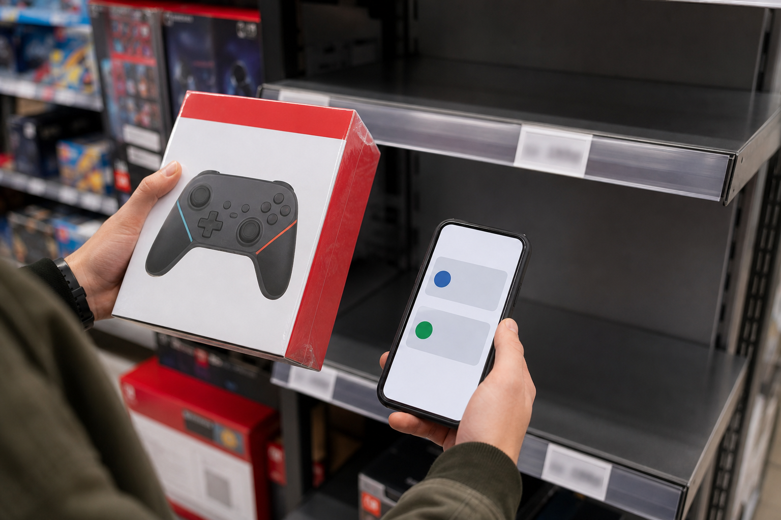 Retail comparison moment indicating consumers should verify final price before checkout.
