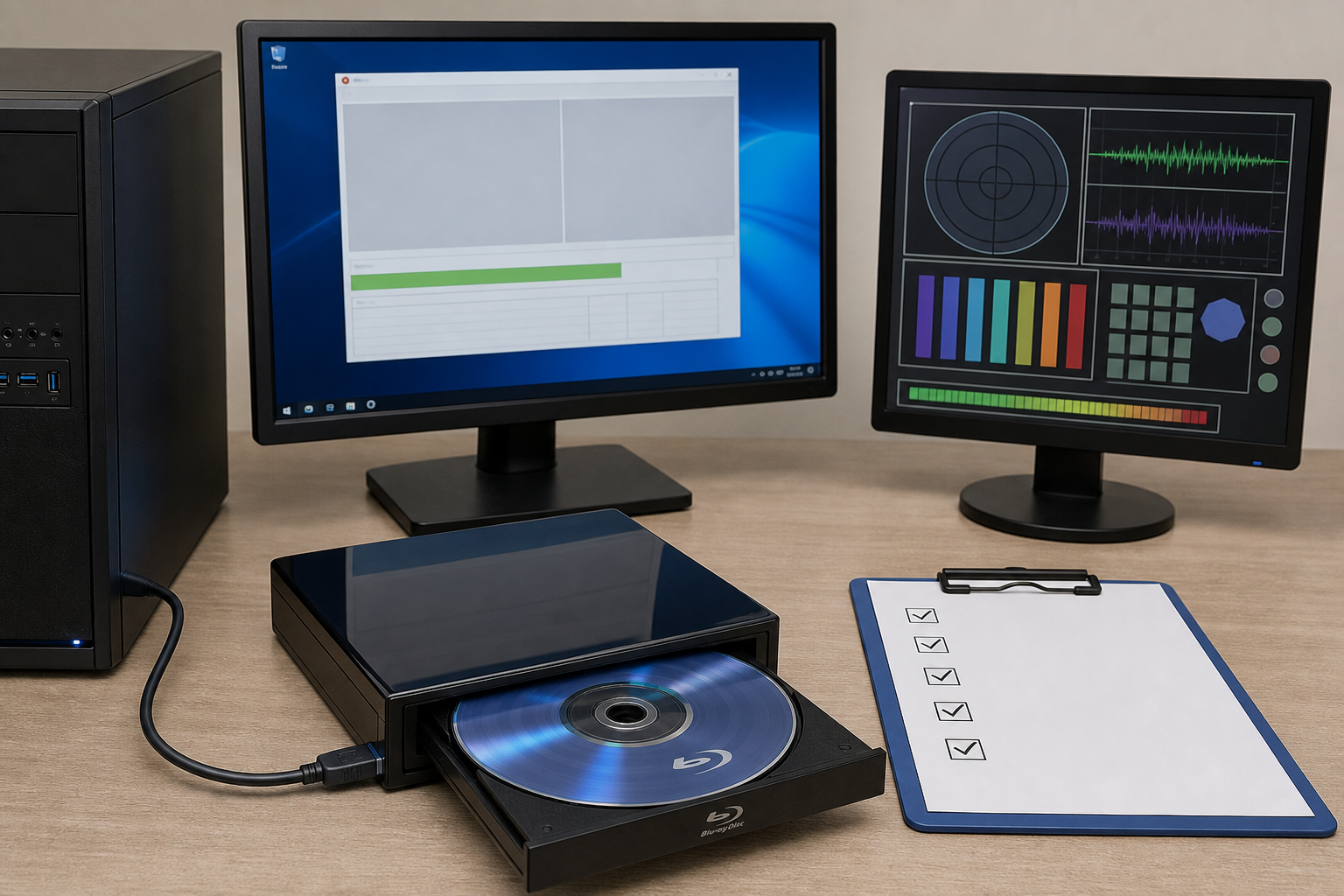 Real-world verification workflow with disc drive access