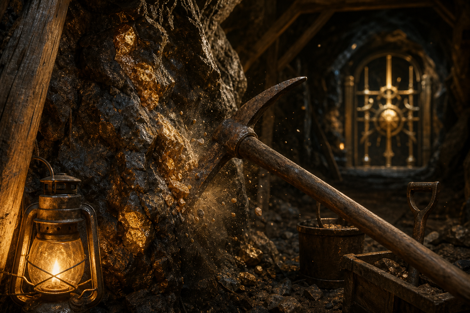 Immersive mining scene representing the progression step for gathering resources.